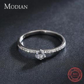 Modian Bagues Rondes Simples en Argent 925 Massif avec CZ Clair pour Femmes et Filles